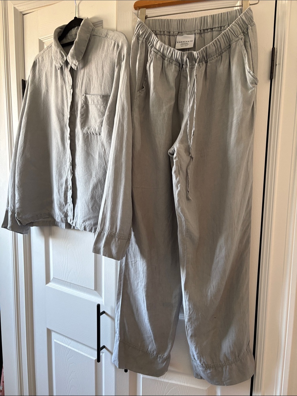 Parachute Light Gray Womens Linen pajamas top and Drawstring Joggers